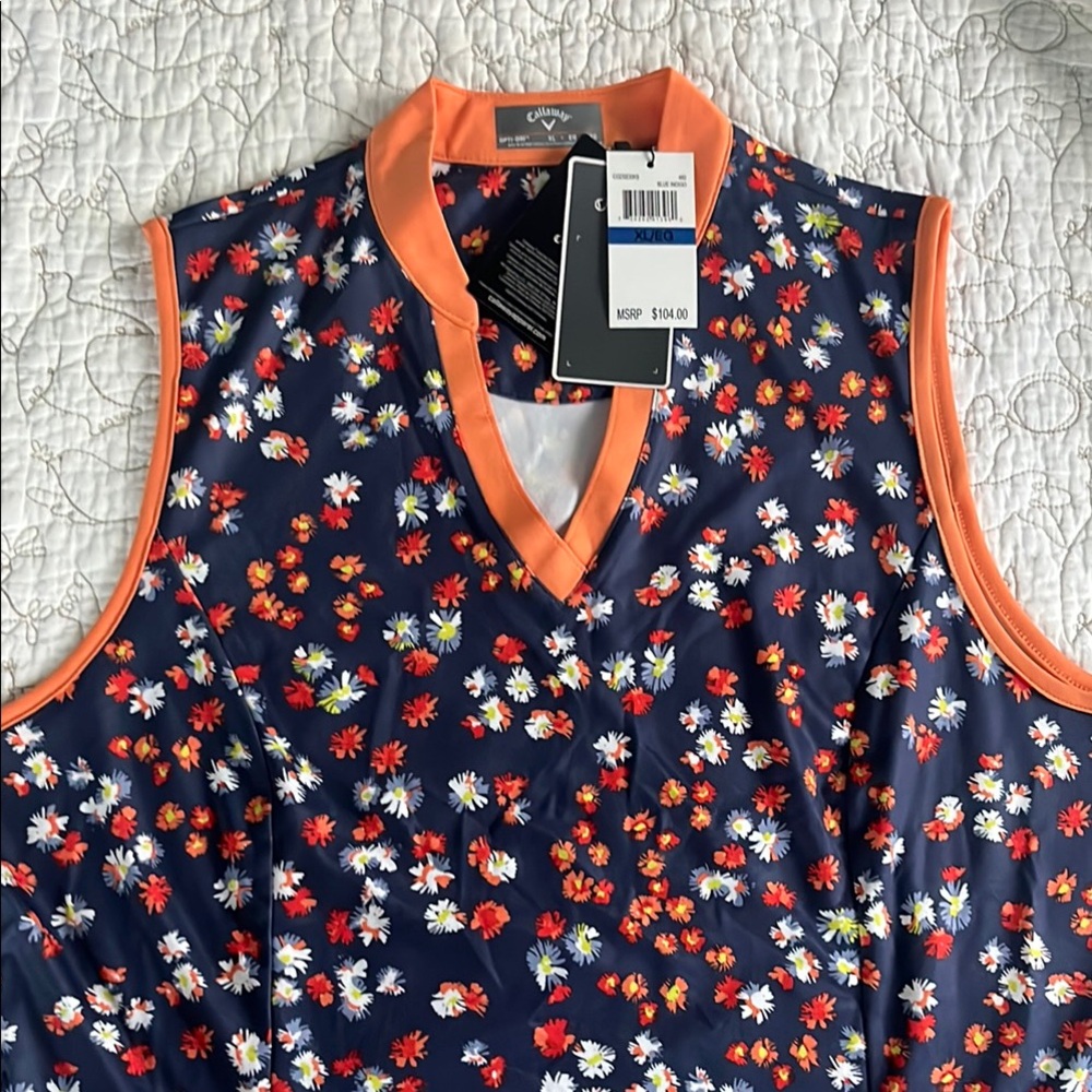 Callaway Pink and Blue Sleeveless Tank Dress with Mandarin Collar